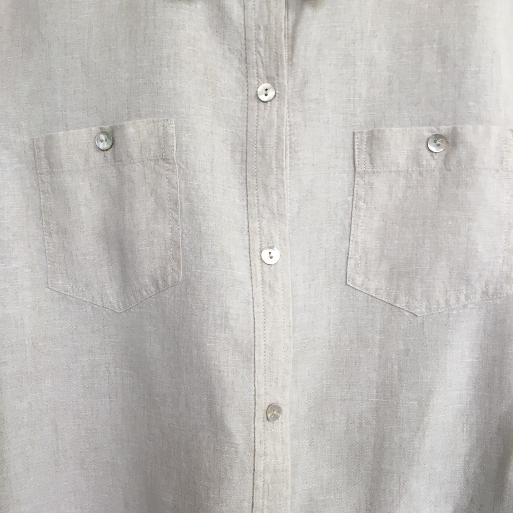 Kate Hill ๐ฏ% linen, beige button-down shirt L - Picture 3 of 7